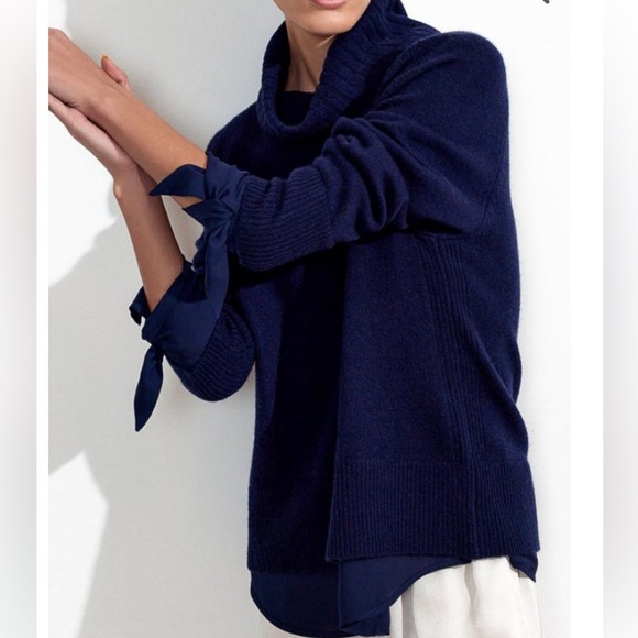 NWT Brochu Walker tie sleeve looker cashmere/wool sweater in navy. Size small. - Picture 4 of 8